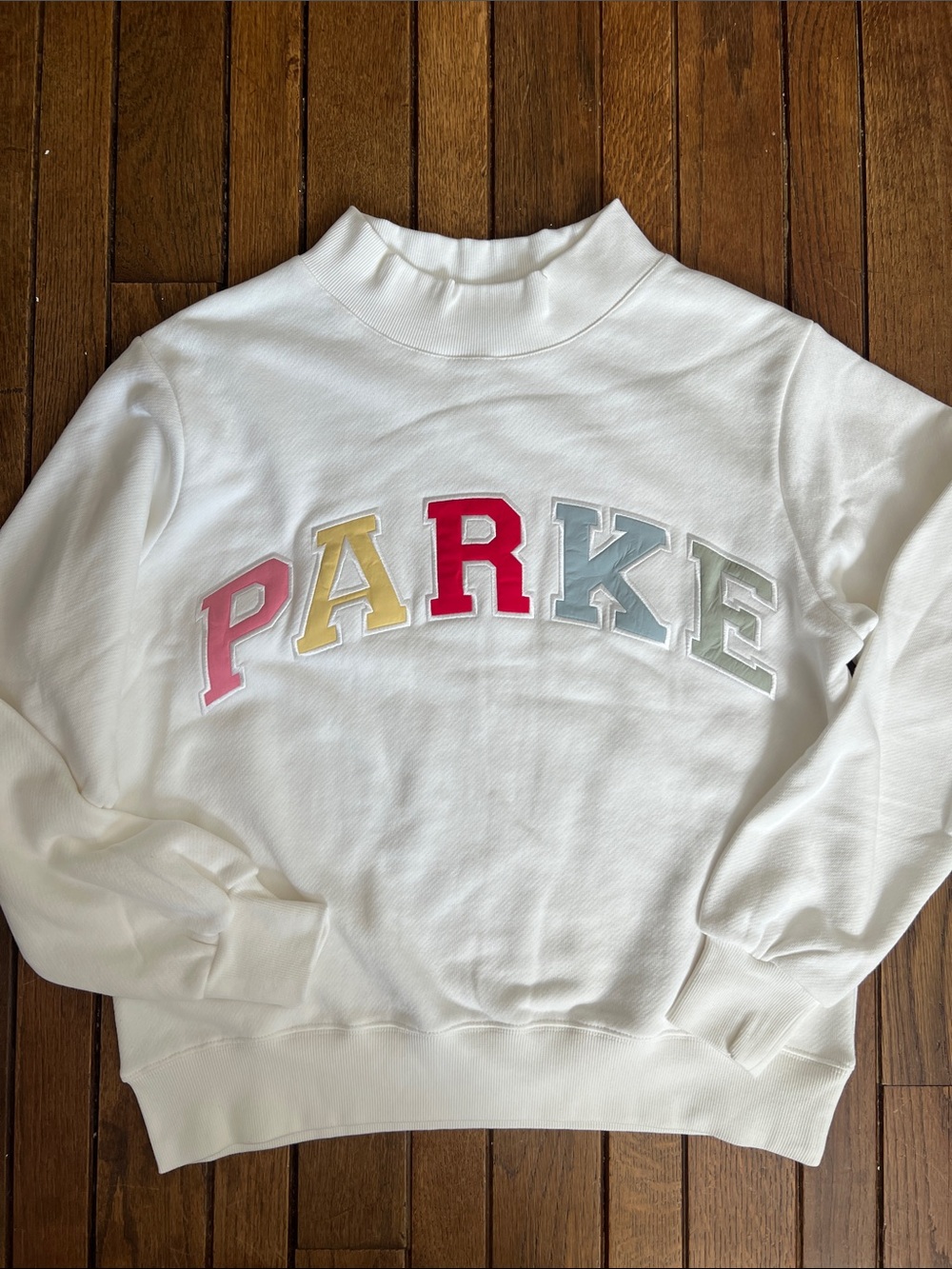 PARKE Paradise Multicolor Varsity Heritage Mockneck Size L/XL New In Bag NWT - Picture 9 of 10